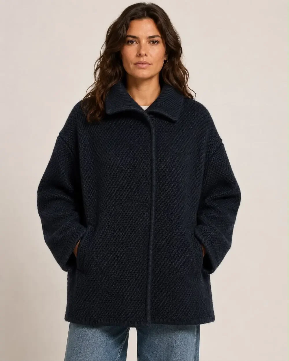 360SWEATER Wool Raccoon Yarn Oversized Sweater Coat Coatigan Women’s S Gray
